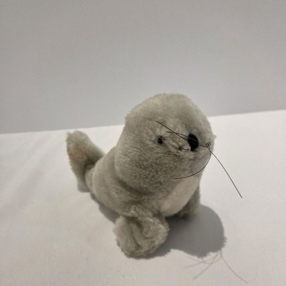 Vintage Kamar Seal Sealife Vtg Plush 6" Gray White Made In Korea Stuffed Animal